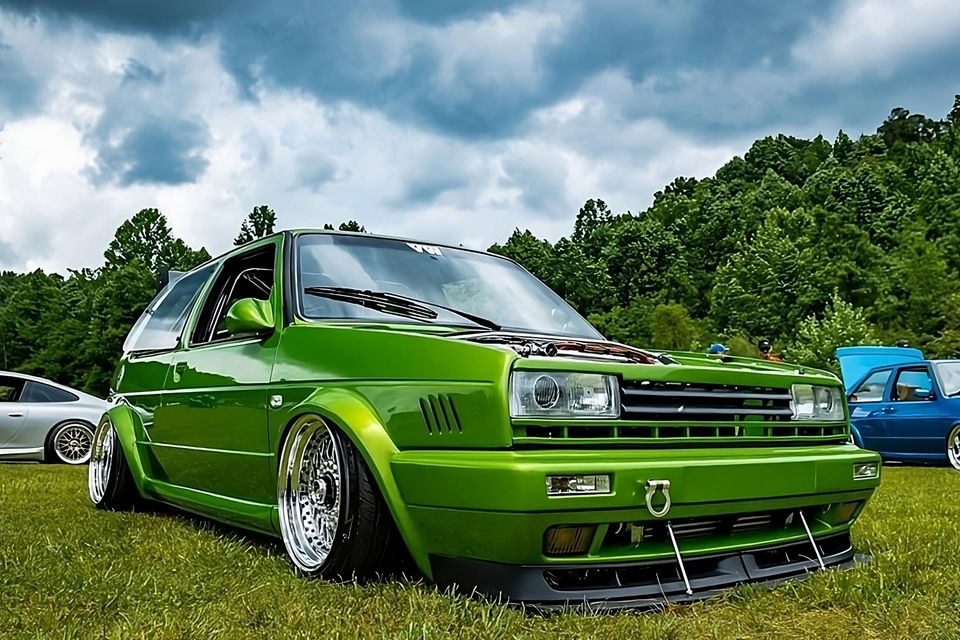 Green Volkswagen MK2 GTI Golf fitted with OptikWerks G60 Plus Kit