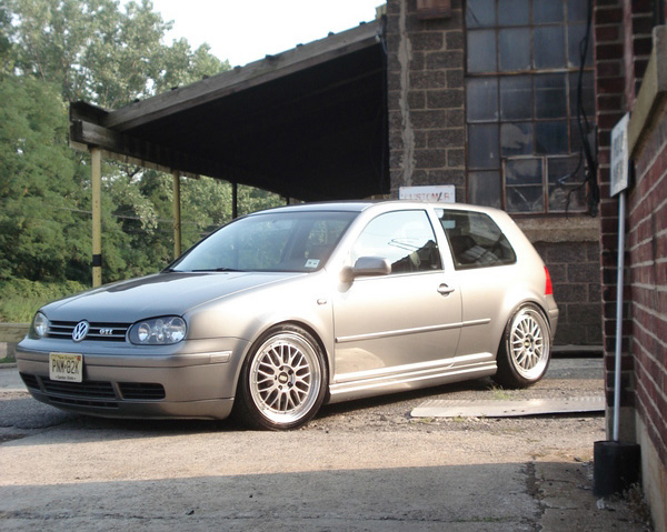 Silver Volkswagen MK4 Golf with GLI side skirts installed