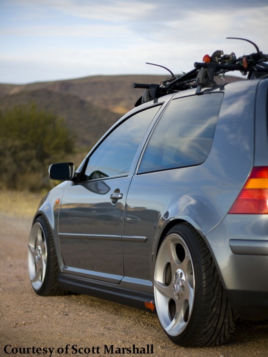 Textured GLI style side skirts installed on a VW MK4