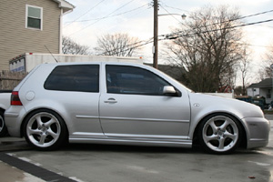 Silver Volkswagen MK4 Golf with GLI replica side skirts