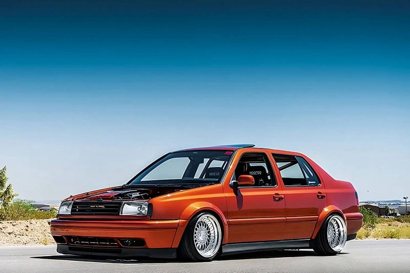 Volkswagen Jetta MK3 Vento with wide body fender flares, lowered stance and deep dish wheels by Optikwerks